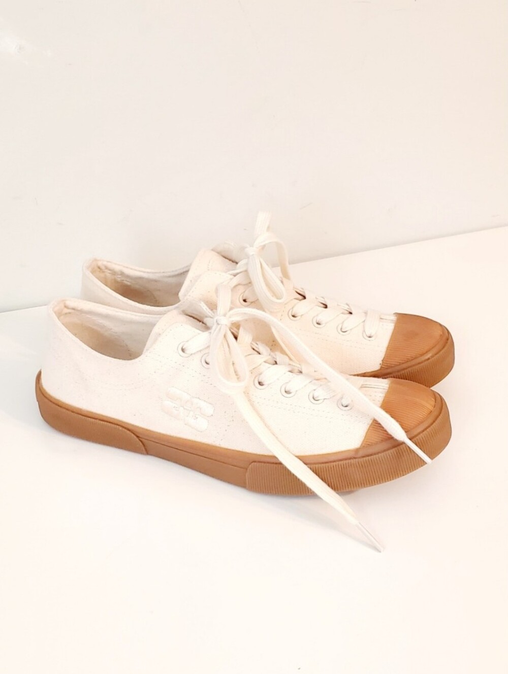 NEW! GANNI Women's Logo-Embroidered Organic Cotton Sneakers Size 9